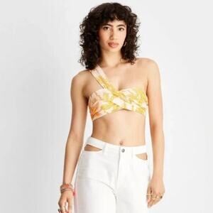 Future Collective Alani Noelle One Shoulder Bralette Orange‎ Palm Tree Size S